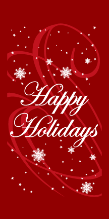 red banner that says Happy Holidays