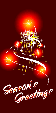 Burgundy background with artisitcally drawn lighted tree "Season's greeting's"