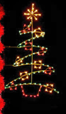 holiday decorations- lighted tree in white green and red lights