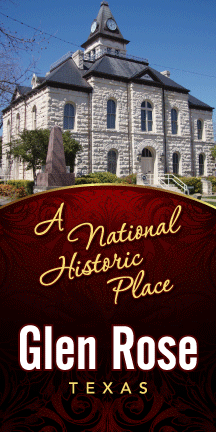 Digital Banner with mixed photo and artwork image of Glen Rose Texas "A National Historic Place"