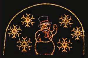 Holiday decorations- lighted arch with lighted snowman and snowflakes