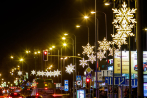 Streets Holiday Decor - Mainstreet Area with lighted decorations