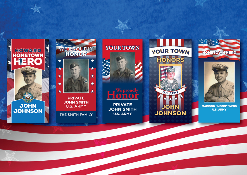 Veteran focused outdoor banners honoring service persons for the city