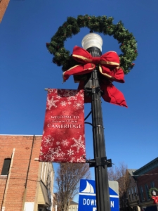 Cambridge Personalized Stock commercial Pole Banner and Wreath with Ribbon