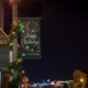 Happy Holidays banner with street pole lights