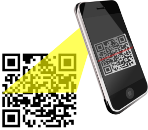 Phone scanning a QR code that can be placed on a banner