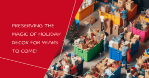 people storing holiday decor away in tote boxes