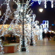 Lighting for street lamps, trees on city business streets