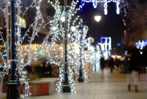 Strategic Outdoor Décor Solutions Lighting for street lamps, trees on city business streets