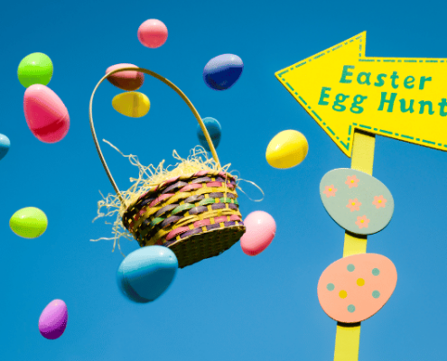 Outdoor signs and decor- Easter Egg Hunt sign with eggs and basket