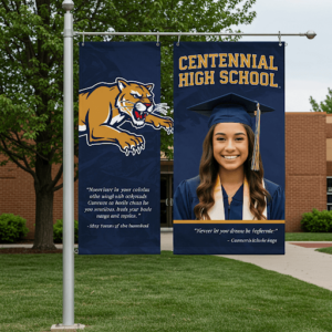 created pole banner for high school campus graduation