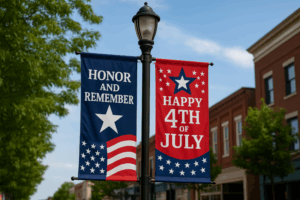 City Pole Patriotic Banners- Honor Veterans At Summer Events