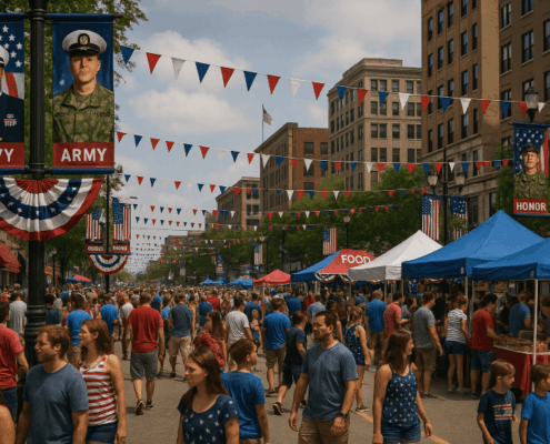 Honor Veterans At Summer Events - 4th of July Celebration with military banners