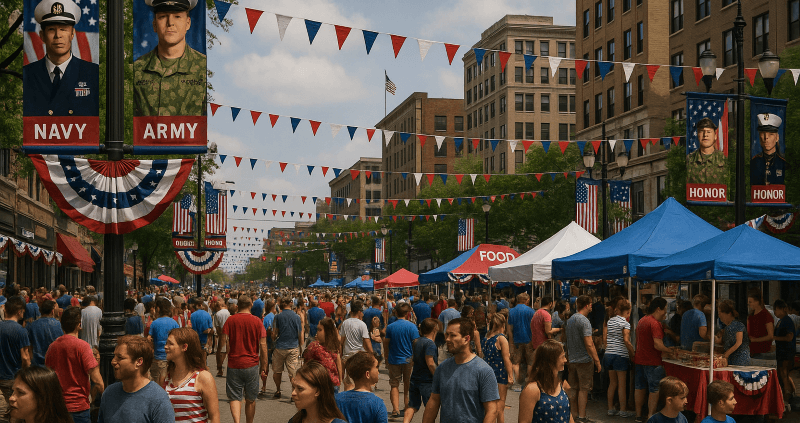 Honor Veterans At Summer Events - 4th of July Celebration with military banners